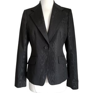 LK Bennett Black Sateen Geometric Print Cropped Cocktail Blazer Jacket